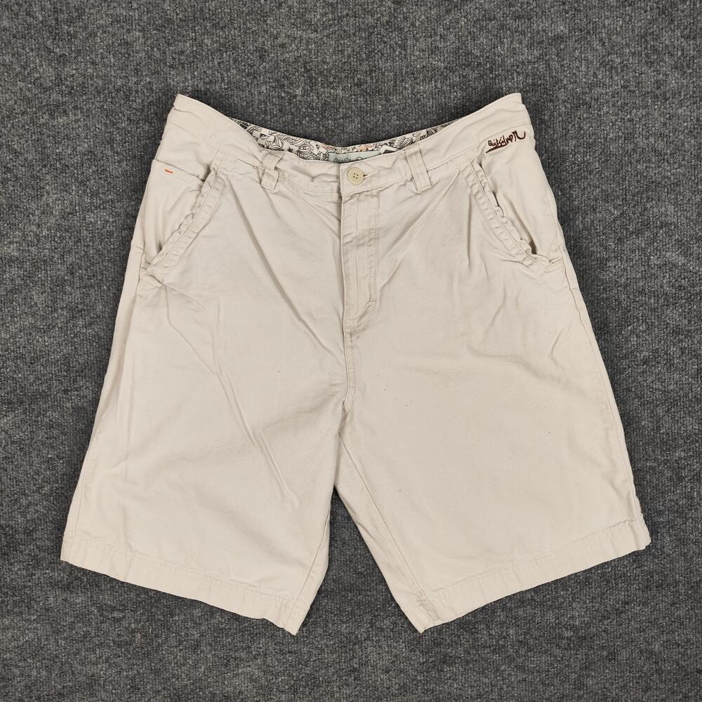 Quiksilver Shorts Mens 34 Beige Chino Cotton Canvas Flat Front Casual Summer